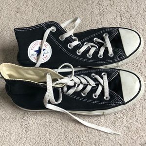 Lightly worn black and white high top converse